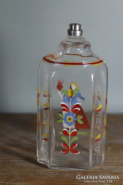 Enamel-painted folk glass bottle