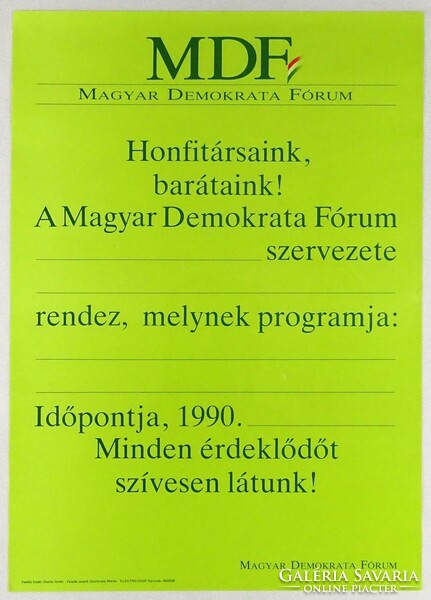 1M182 MDF - Magyar Demokrata Fórum politikai plakát 1990