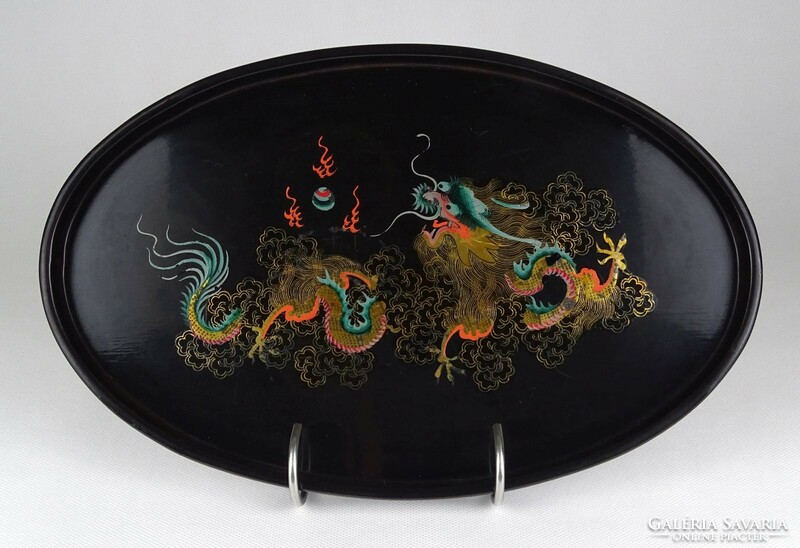 1L935 old oval Chinese lacquer tray 20 x 32 cm