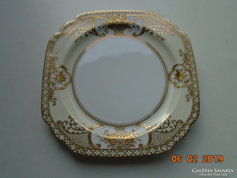 1920 NORITAKE luxus japán Art Deco porcelán tányér ,aranybrokát virágkosár minta,44318 mintaszám