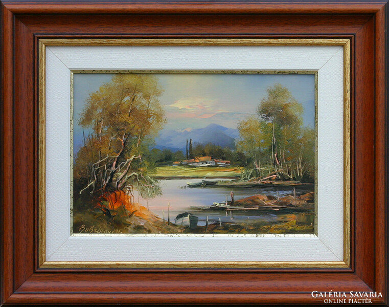 László Bubelényi: Calm by the water - with frame 32x42 cm - artwork 20x30cm - mf/21/108