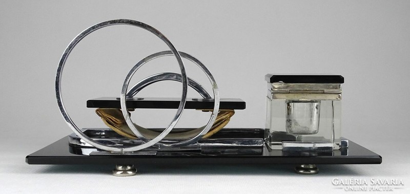 1M343 Régi art deco fekete formatervezett minőségi üveg kalamáris