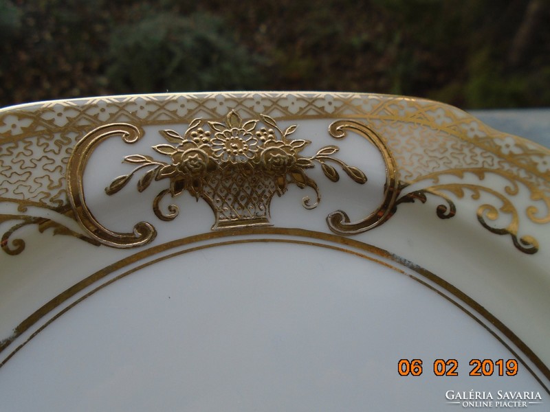 1920 NORITAKE luxus japán Art Deco porcelán tányér ,aranybrokát virágkosár minta,44318 mintaszám