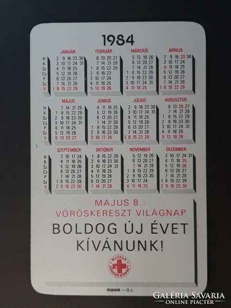 Régi Kártyanaptár 1984 - Magyar Vöröskereszt Este-reggel felirattal - Retró Naptár