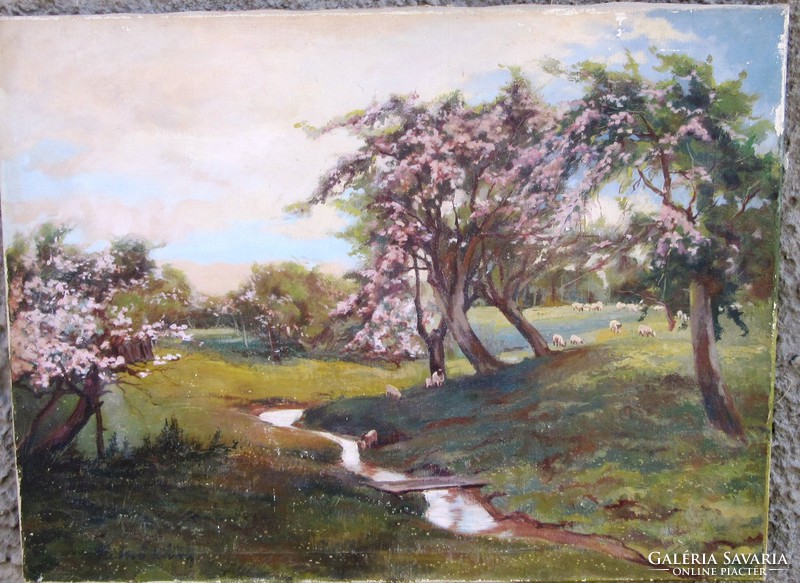 Older oil painting, landscape, marked, without frame. Carrier canvas, 71 x 60.5 cm.