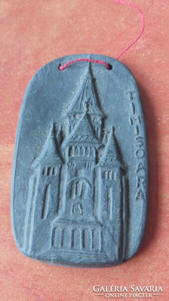 Temesvári templomot ábrázoló kerámia miniatűr fali dísz elado