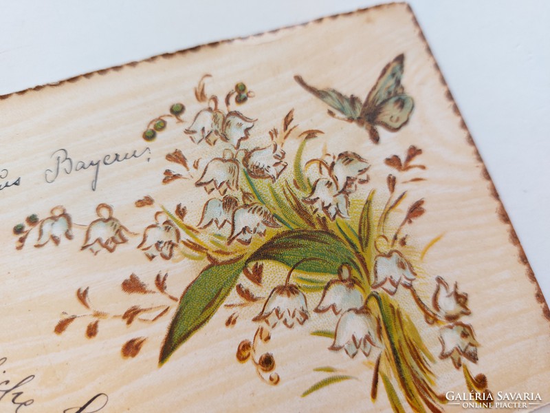 Régi képeslap 1899 levelezőlap gyöngyvirág lepke