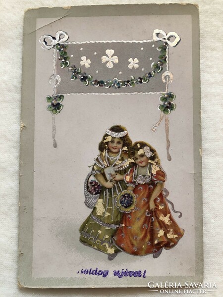 Antik ezüstözött  Újévi  képeslap  - 1925                                                 -5.