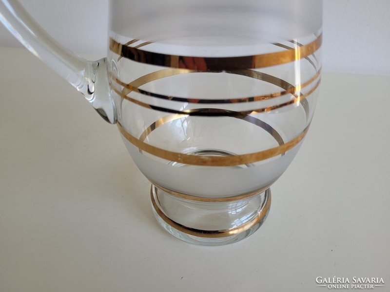 Retro 1,7 literes nagy üvegkancsó aranycsíkos régi üveg kancsó limonádé kiöntő vizeskancsó
