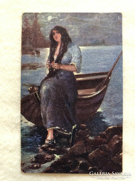 Antik, régi romantikus képeslap -  Postatiszta                                -5.
