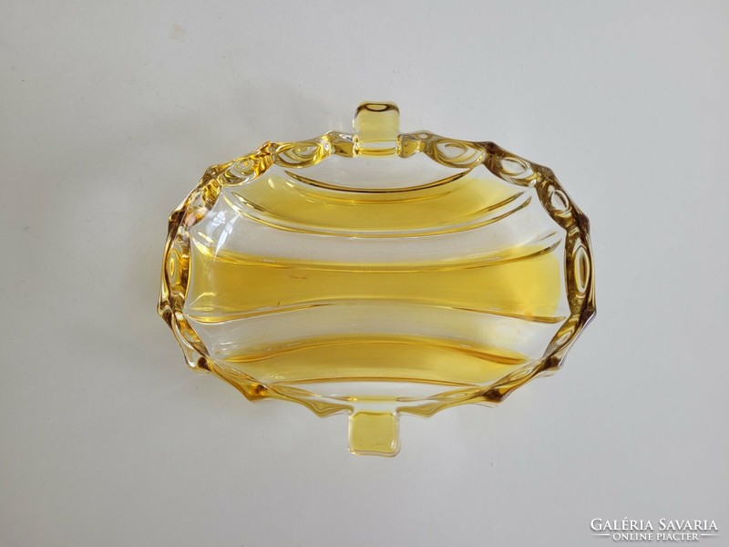Retro üveg hamutál sárga csíkos régi bordás üveg mid century dísztál