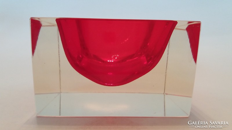 Moser piros retro üveg hamuzó régi hamutál dísztárgy mid century