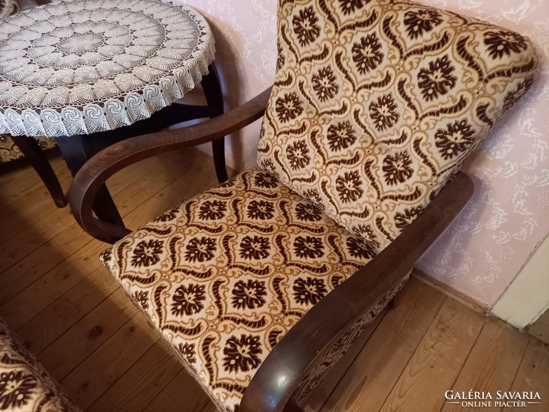 Bútoregyüttes (ágy, szék, fotel, puff, asztal) hálószoba, jó állapot, XX. század közepe