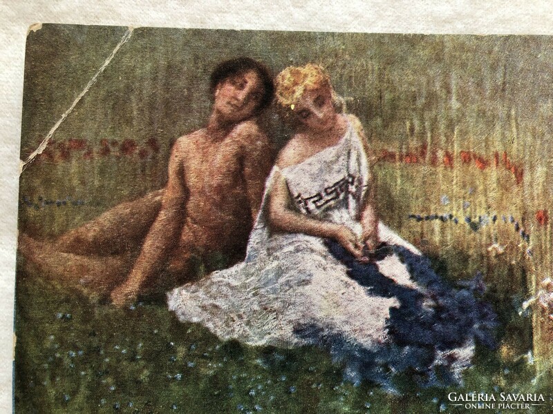Antique, old romantic postcard - postal clean -5.