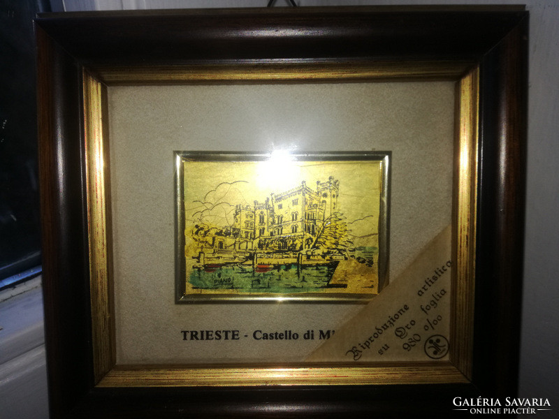 TRIESTE -  Aranylapka kép üveg alatt,  keretezve, certifikáttal