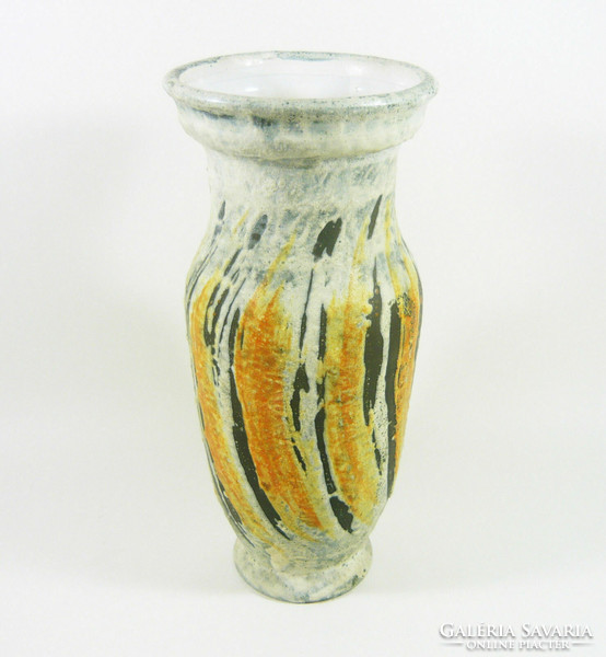 Gorka livia, retro 1960 white vase with stripes 27.5 Cm artistic ceramics, flawless! (G191)