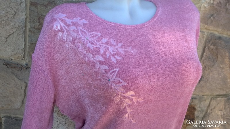 Very pretty pink flower pattern sweater-blouse-women's top xxl