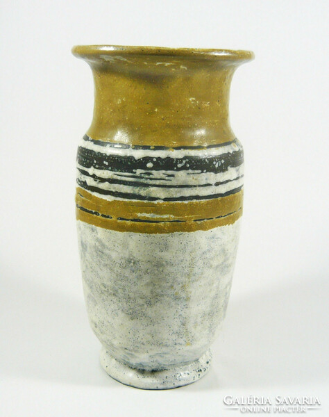 Gorka livia, retro 1960 brown vase with black stripes 22.2 Cm artistic ceramics, flawless! (G170)