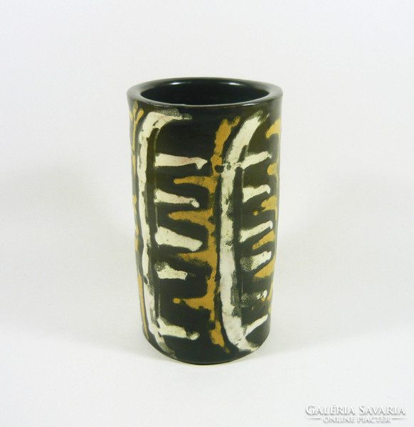 Gorka livia, retro 1950 black abstract mo. 16.2 Cm artistic ceramic vase, perfect! (G195)