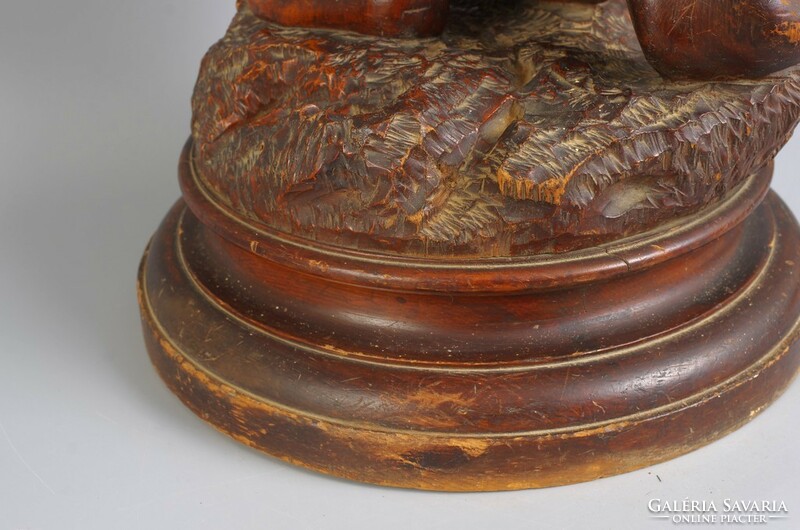 Antique carved wooden statue, putto, pedestal 73.5 cm high