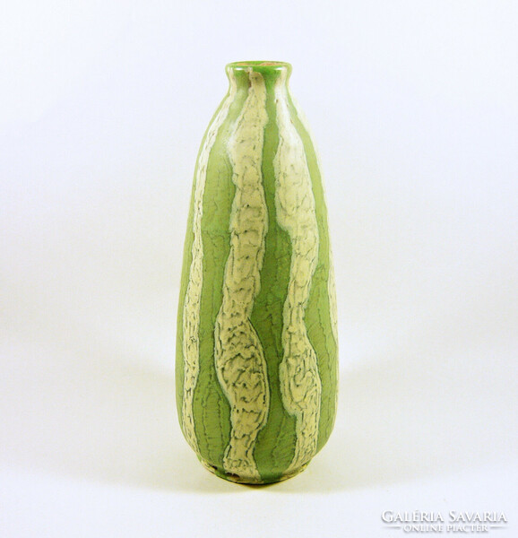 Gorka livia, retro 1950 green and white 25.5 Cm artistic ceramic vase, perfect! (G142)