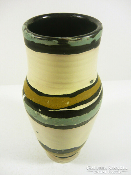 Gorka livia, retro 1950 white and black vase with stripes 20.0 Cm artistic ceramics, flawless! (G151)
