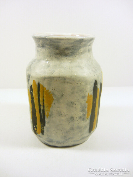 Gorka livia, retro 1960 white, black and yellow 16.0 Cm artistic ceramic vase, flawless! (G162)