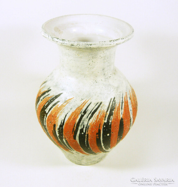 Gorka livia, retro 1960 black and ns. 23.5 Cm artistic ceramic vase with stripes, perfect! (G187)