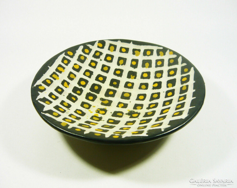Gorka livia, retro 1950 black and white polka dot wall plate 20.8 Cm artistic ceramics, flawless! (G156)