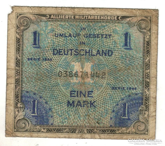 1 márka 1944 Német 9 jegyű sorszám katonai bankjegy
