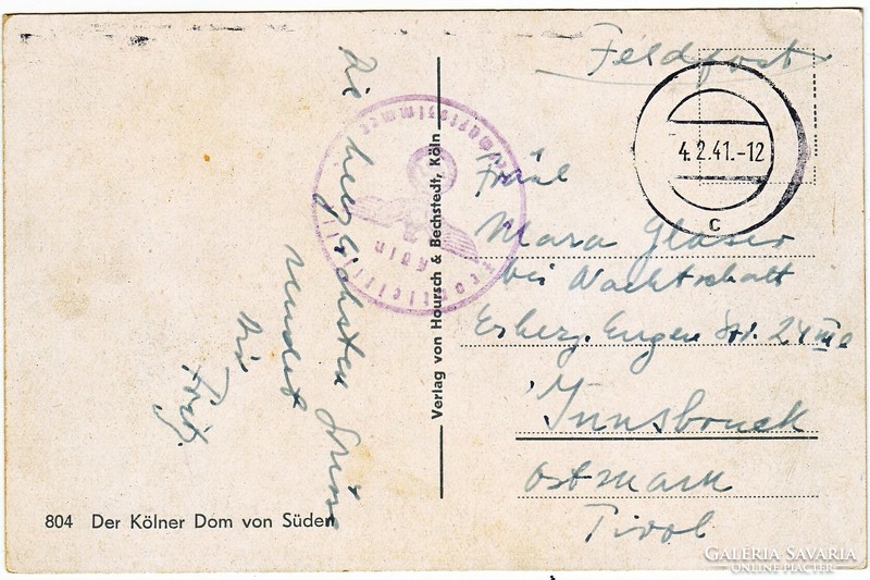 Képeslap Németország III.birodalom, tábori posta 1941