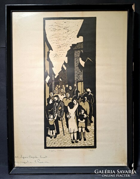 Italy, Liberation Day (linocut) a. Platone - historical picture