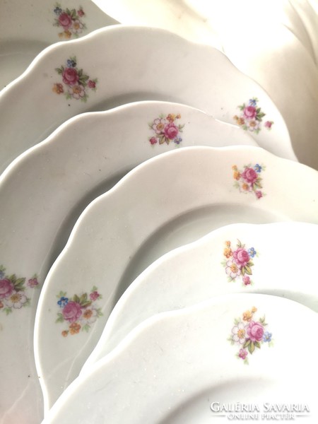 Antique Zsolnay, 6 pink cake porcelain plates with shield seal