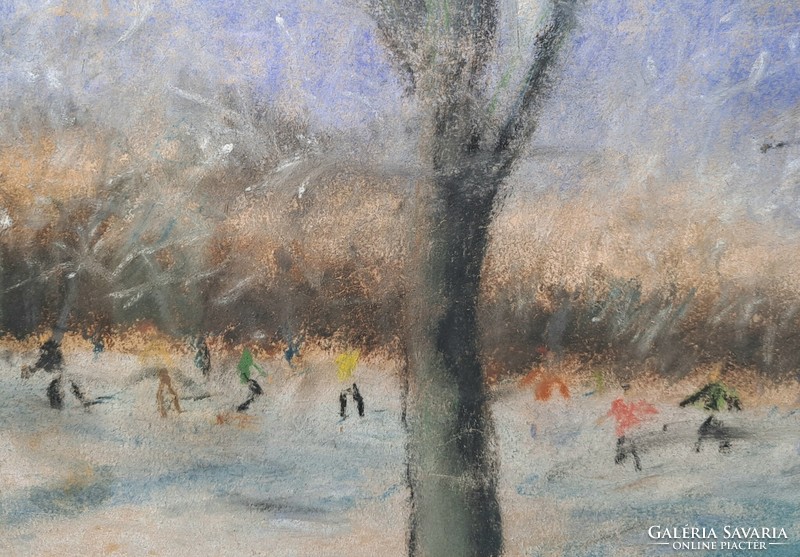 Ice skaters - cozy winter lifestyle (pastel) winter sports, snowfall