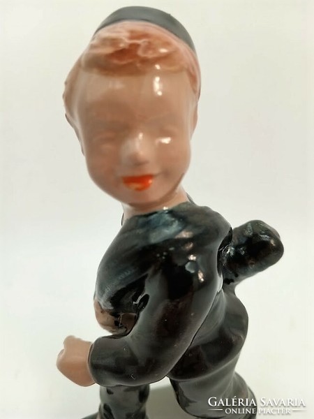 Kerámia kéményseprő, 16,5 cm, régi kerámia figura