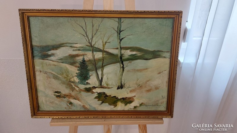 (K) Kurlander István tájképfestmény 63x48 cm kerettel
