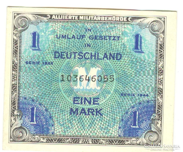 1 márka 1944 Német 9 jegyű sorszám katonai bankjegy 1. hajtatlan