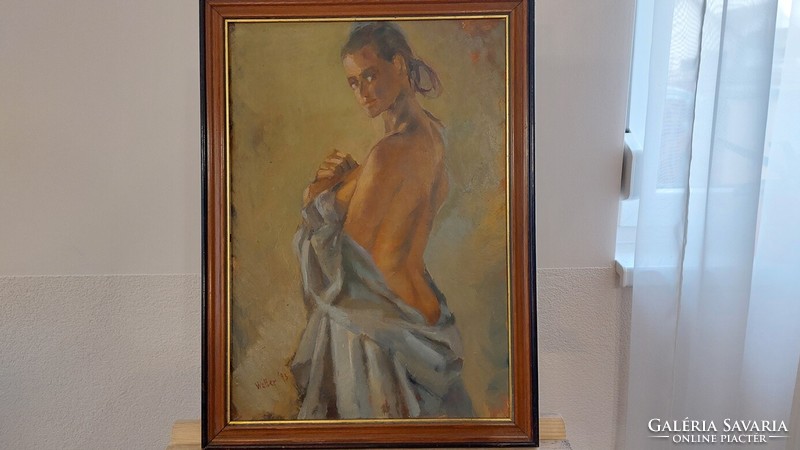 (K) gábor walter ? Marked nude - semi nude painting with frame 41x57 cm