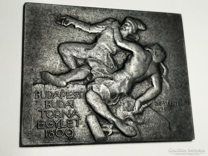 József Reményi /1887-1977/ memorial plaque 1931, Buda gymnastics club in Budapest 1869 50 x 62 mm