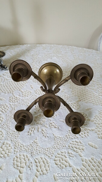 Heavy, five-pronged brass candle holder