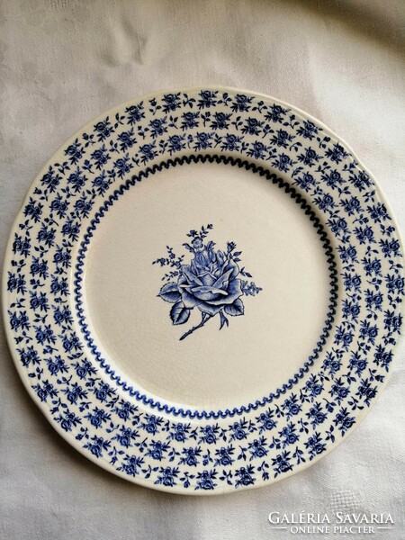 French faience plate with an underglaze rose pattern