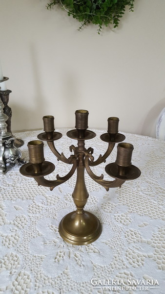 Heavy, five-pronged brass candle holder