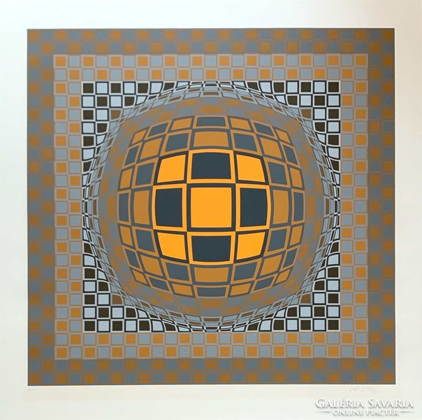 Victor Vasarely"ZENG"1982 EREDETI Nagyméretű Szeriográfia /szitanyomat/ 76/250.keretben:82 x 85 cm.