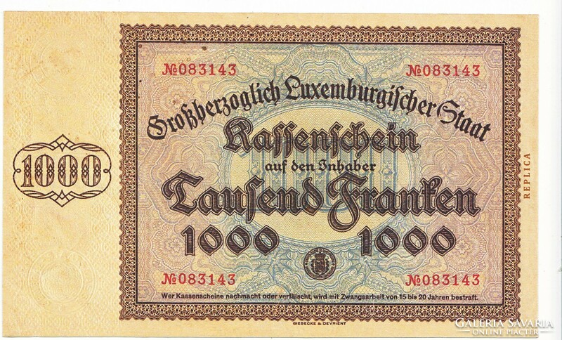 Luxembourg 1000 Luxembourg francs 1939 replica