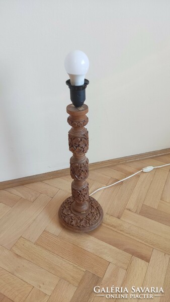 Indian carved wooden table lamp