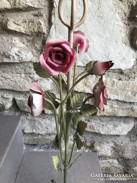 Rózsás fém állvány gyertyatartó / mécsestartó 61 cm magas barokkos stílusú