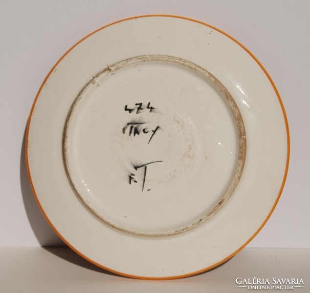 Italian terracotta plate with classic bird pattern, marked