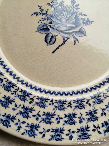 Francia fajansz tányér,máz alatti rózsa mintával
