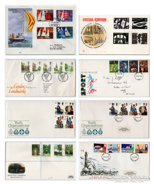 Stamp fdc first day 8 mixed English subjects 1975 - 1985