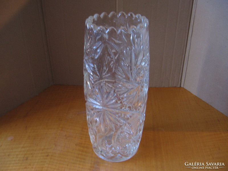 Art deco heavy, thick crystal vase with stars and swirls
